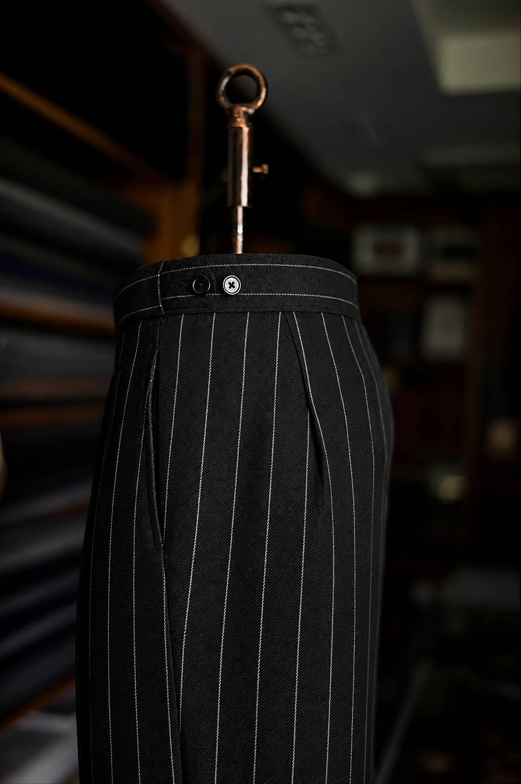 Imperial Black Stripe Double Pleated Trousers For Men