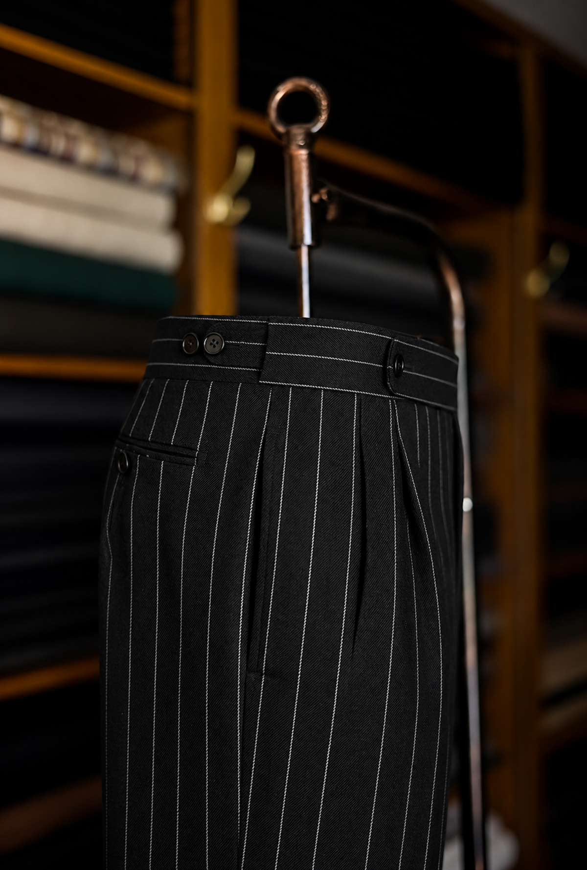 Imperial Black Stripe Double Pleated Trousers For Men