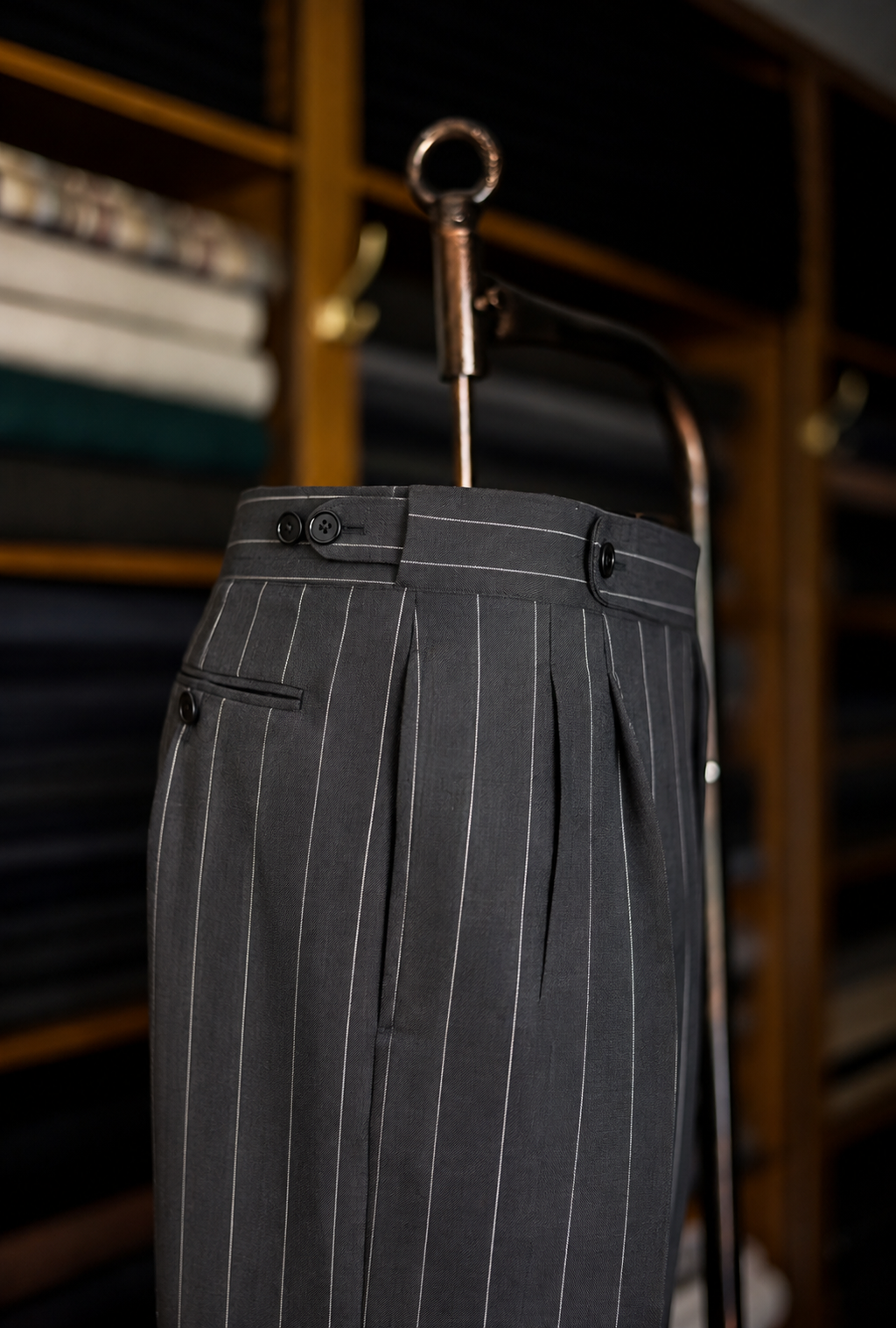 Imperial Gunmetal Stripe Double Pleated Trousers For Men