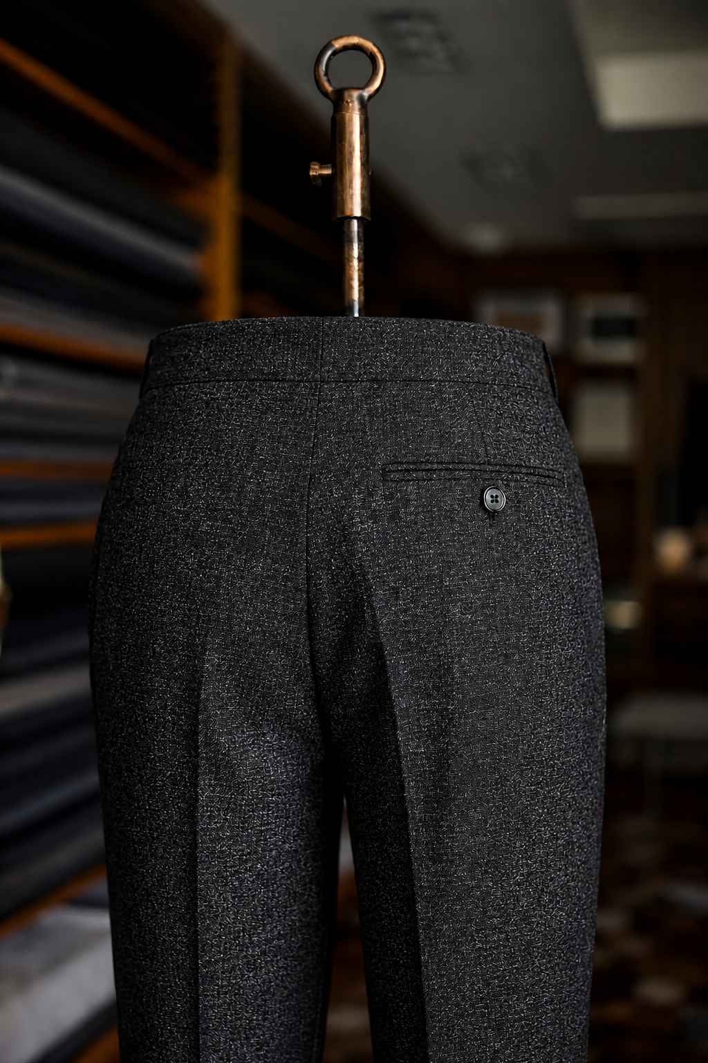 Imperial Black Marino Wool Double Pleated Trousers for Men