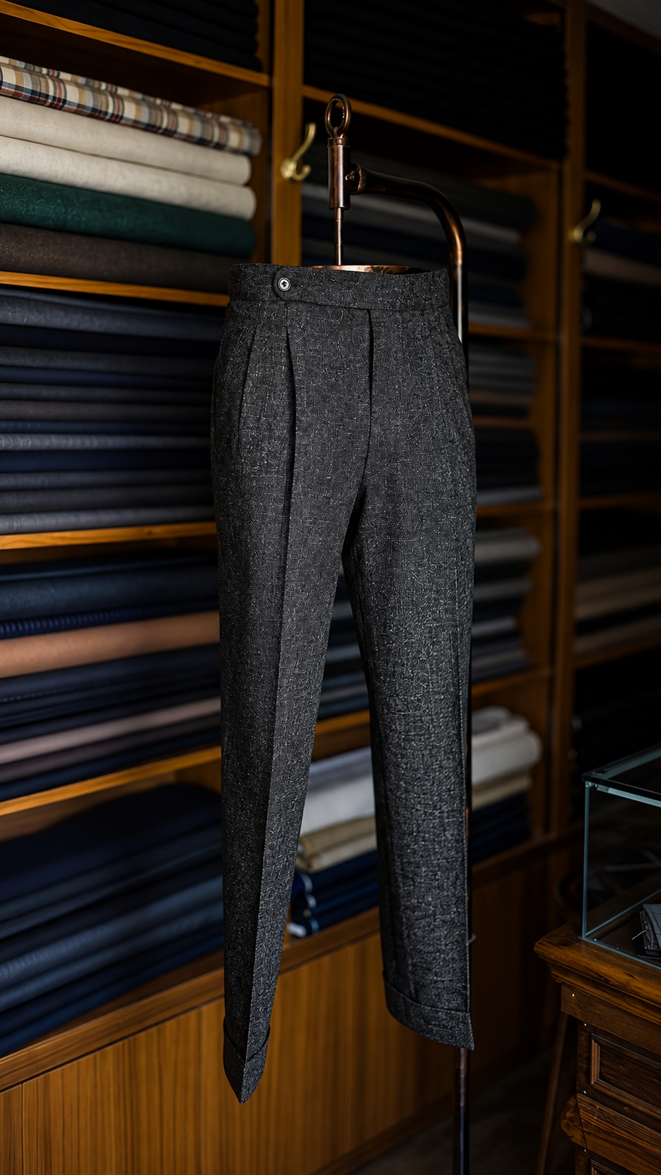 Imperial Black Marino Wool Double Pleated Trousers for Men
