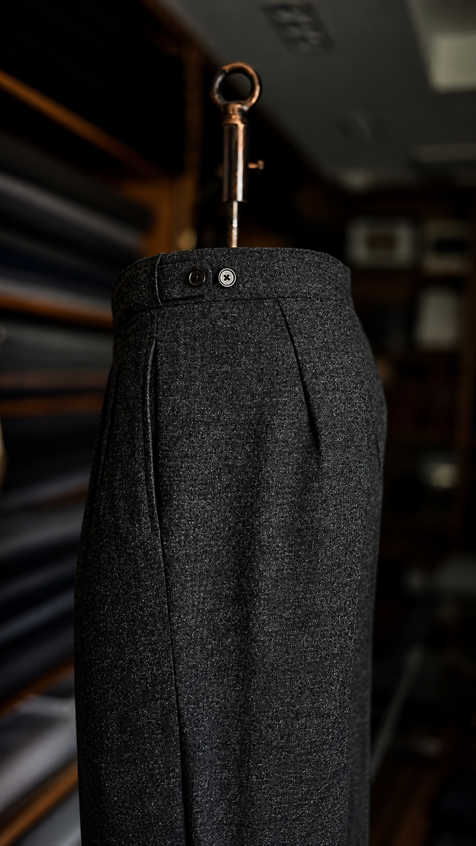 Imperial Black Marino Wool Double Pleated Trousers for Men