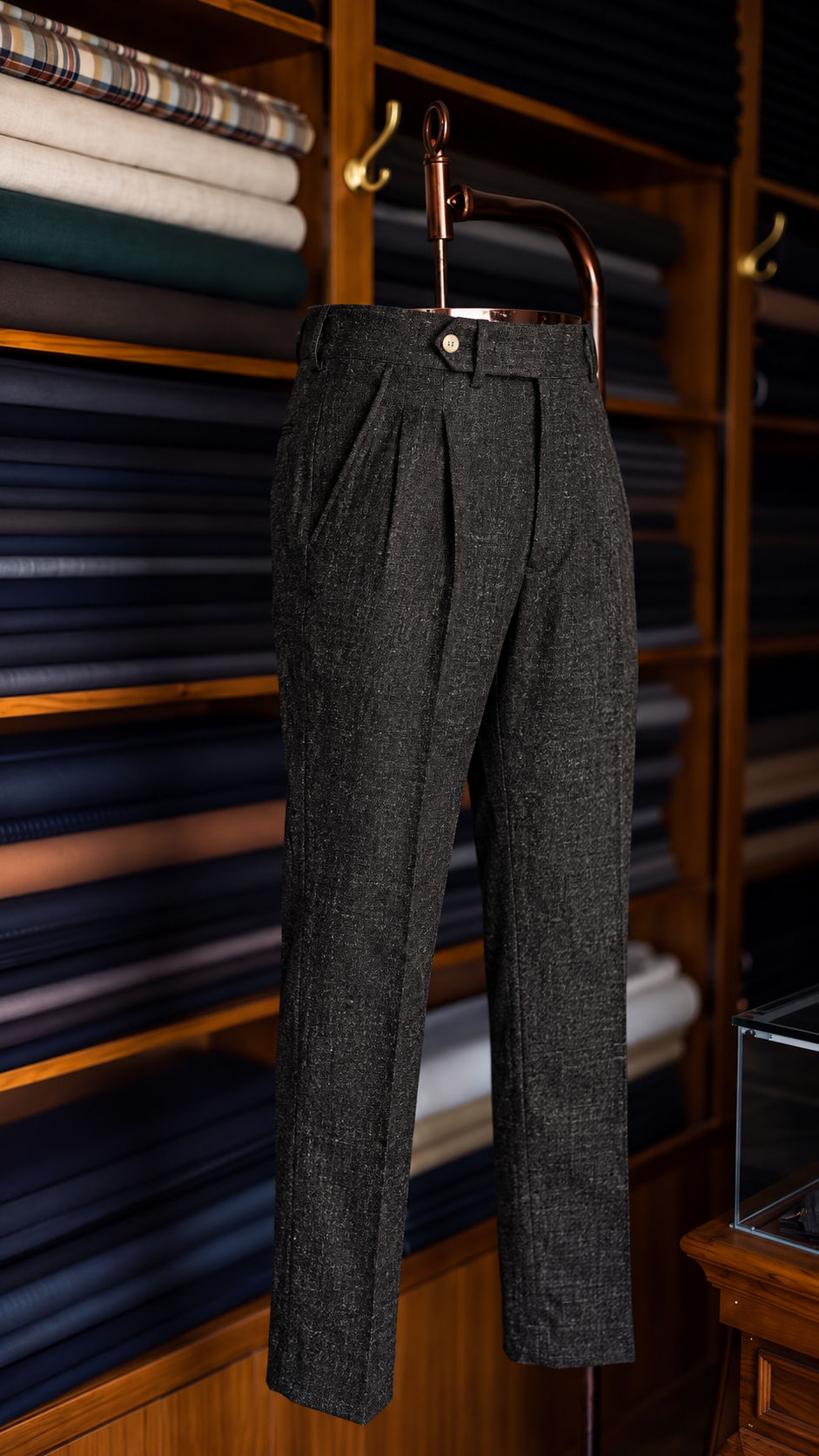 Viceroy Black Marino Wool Double Pleated Trousers for Men