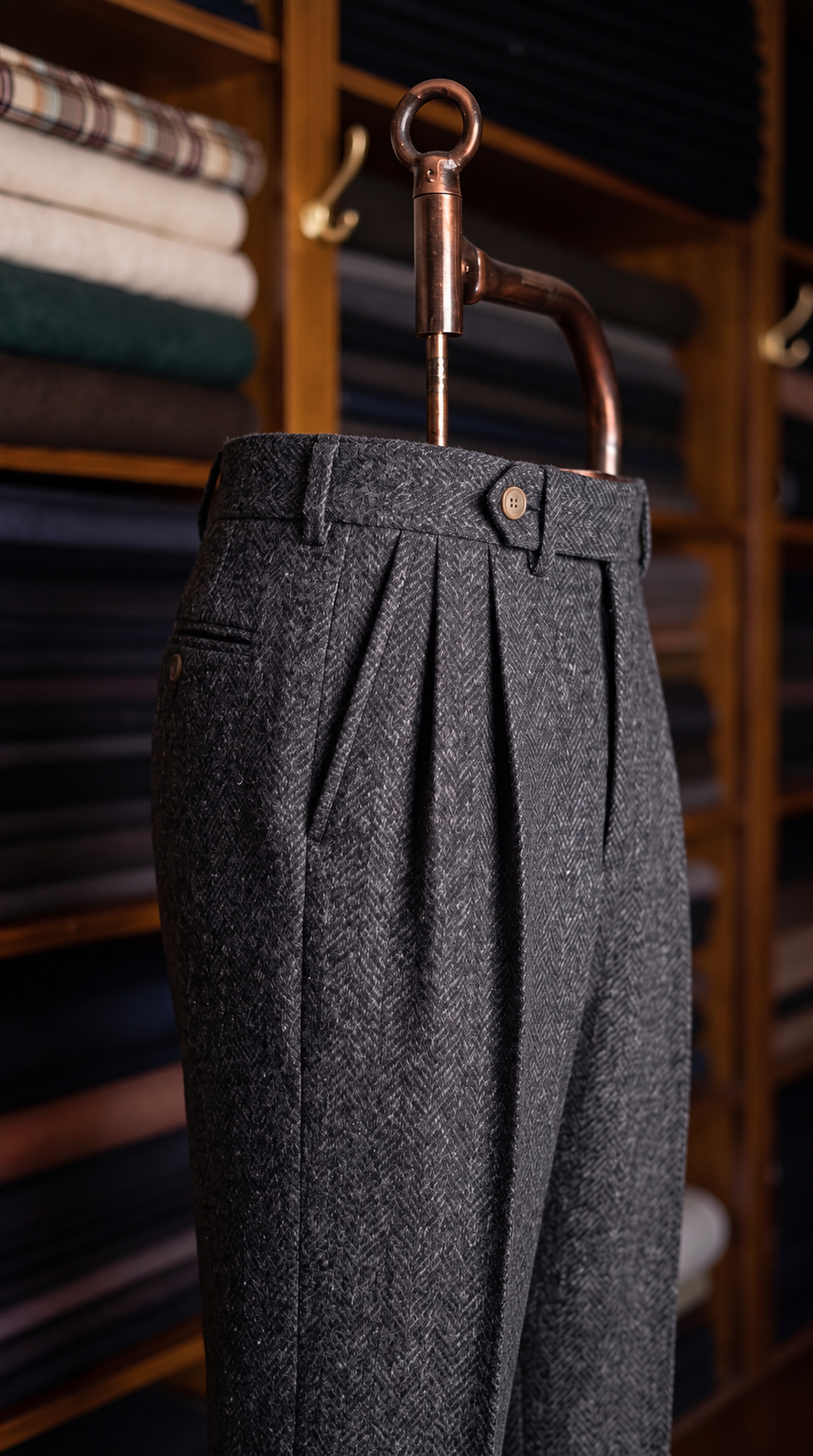 Viceroy Black Herringbone Double Pleated Trousers for Men