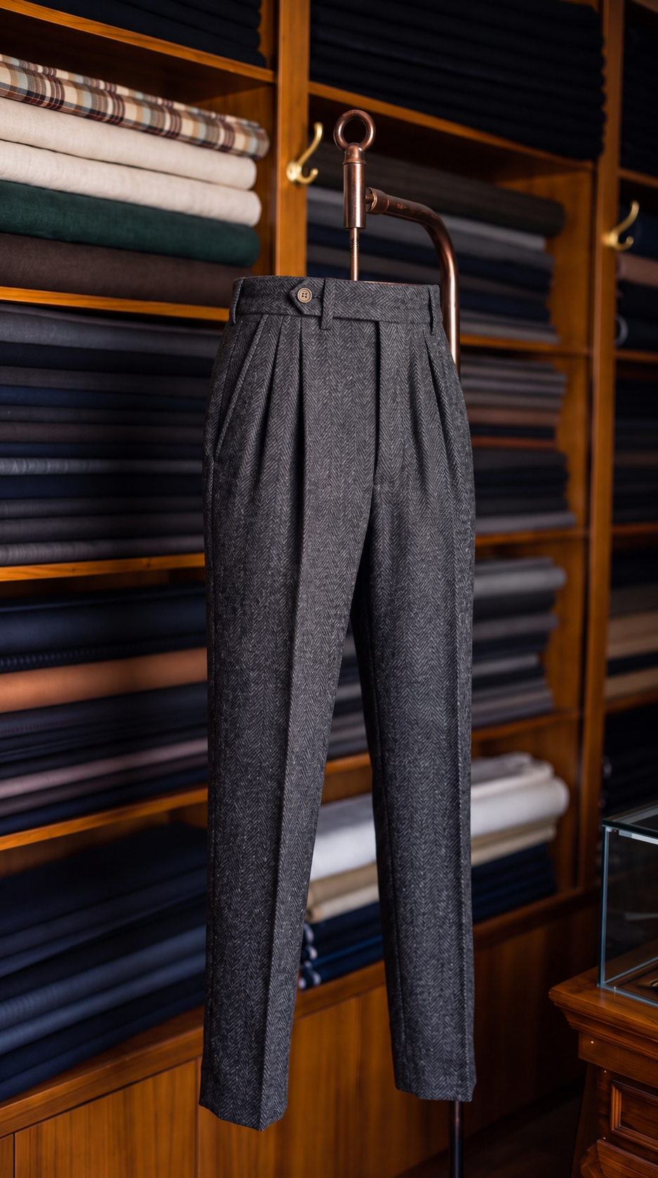 Viceroy Black Herringbone Double Pleated Trousers for Men