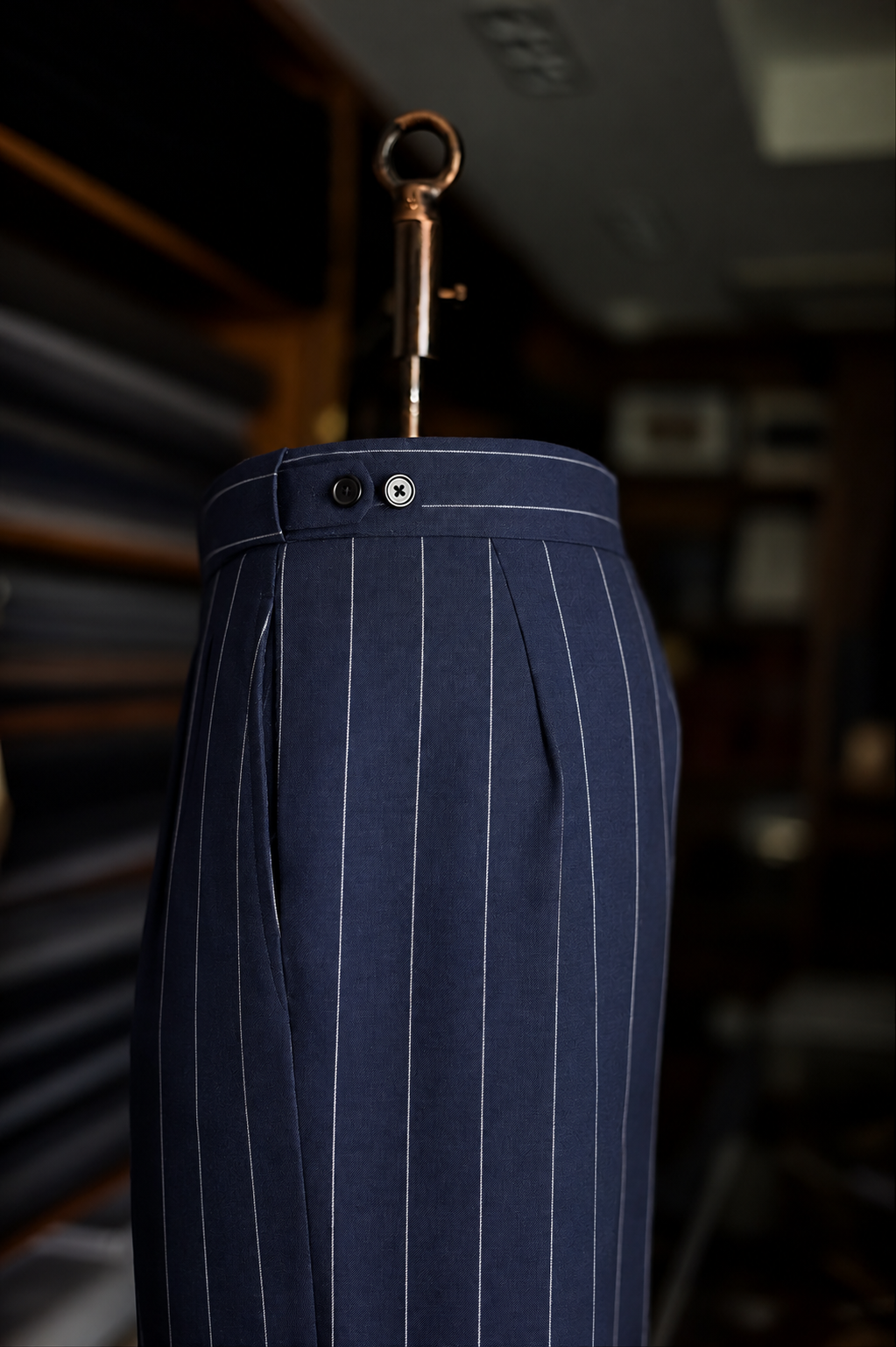 Imperial Navy Stripe Double Pleated Trousers For Men