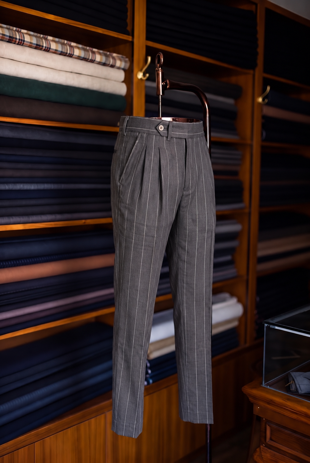 Viceroy Gunmetal Stripe Double Pleated Trousers for Men