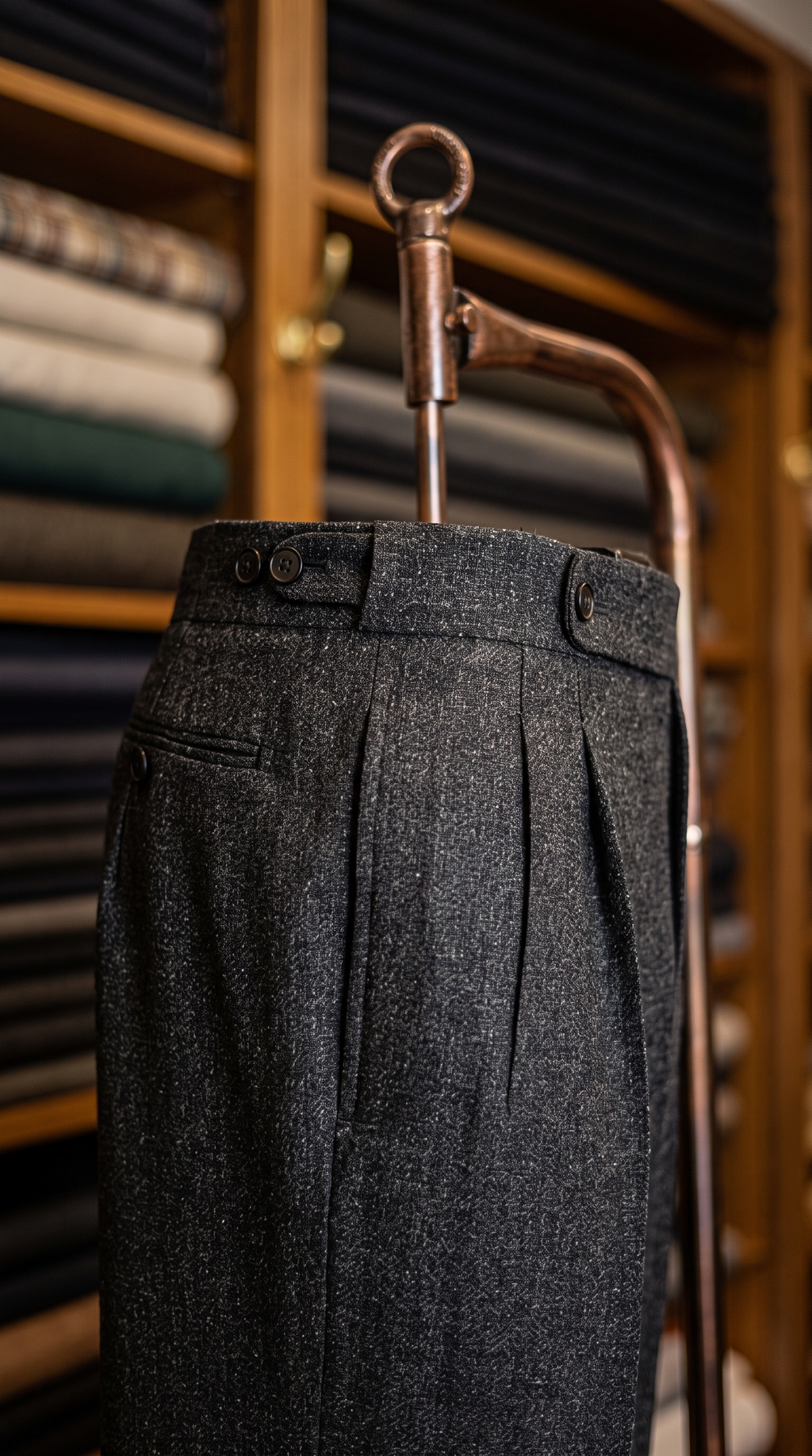 Imperial Charcoal Grey Marino Wool Double Pleated Trousers for Men
