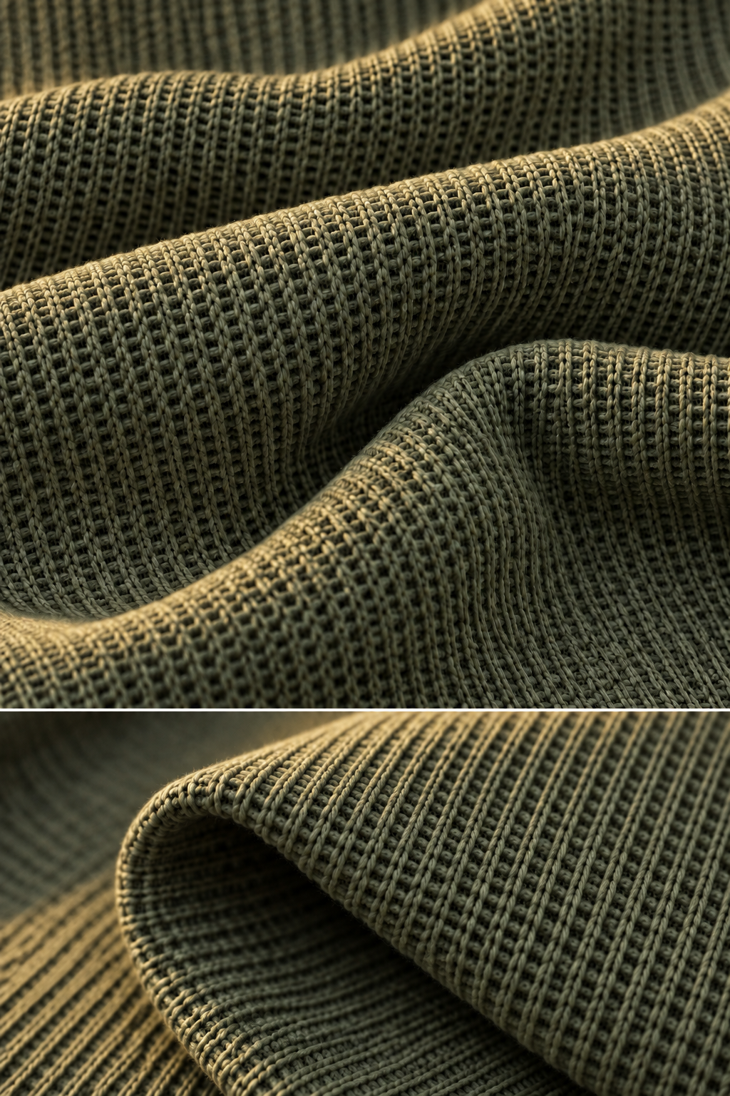 Men’s Green Waffle Knit Hoodie | Cowl Neck Pullover