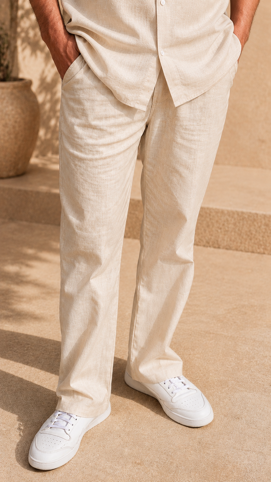 Full Sleeve Belgium Linen Pair For Men | Beige Shirt with Beige Pant by frenchcuff