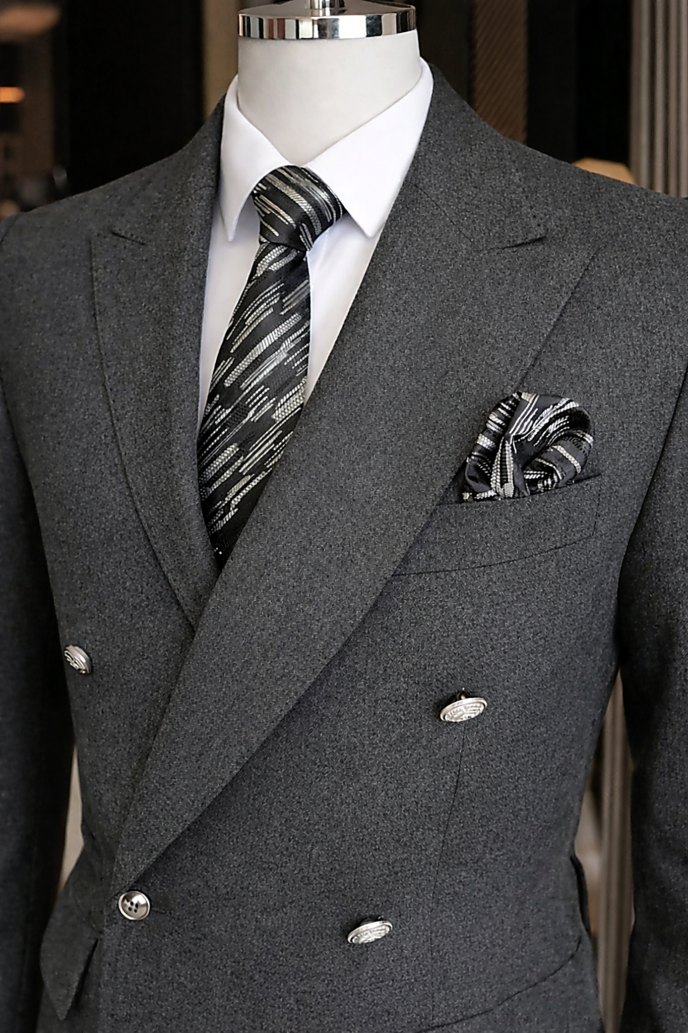 French Cuff Men's Elephant Grey Double Breasted 2-Piece Suit
