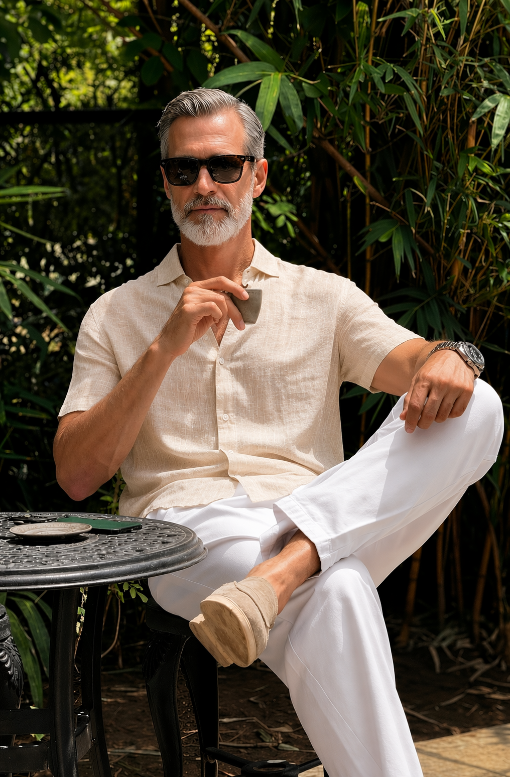 Half Sleeve Linen Pair For Men | Beige Linen Shirt with White Linen Pant