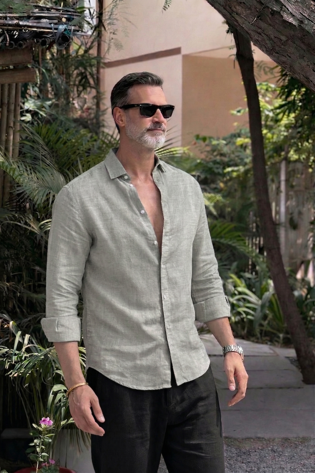 Full Sleeve Men's Pure Linen Light Grey Shirt | Summer Wear