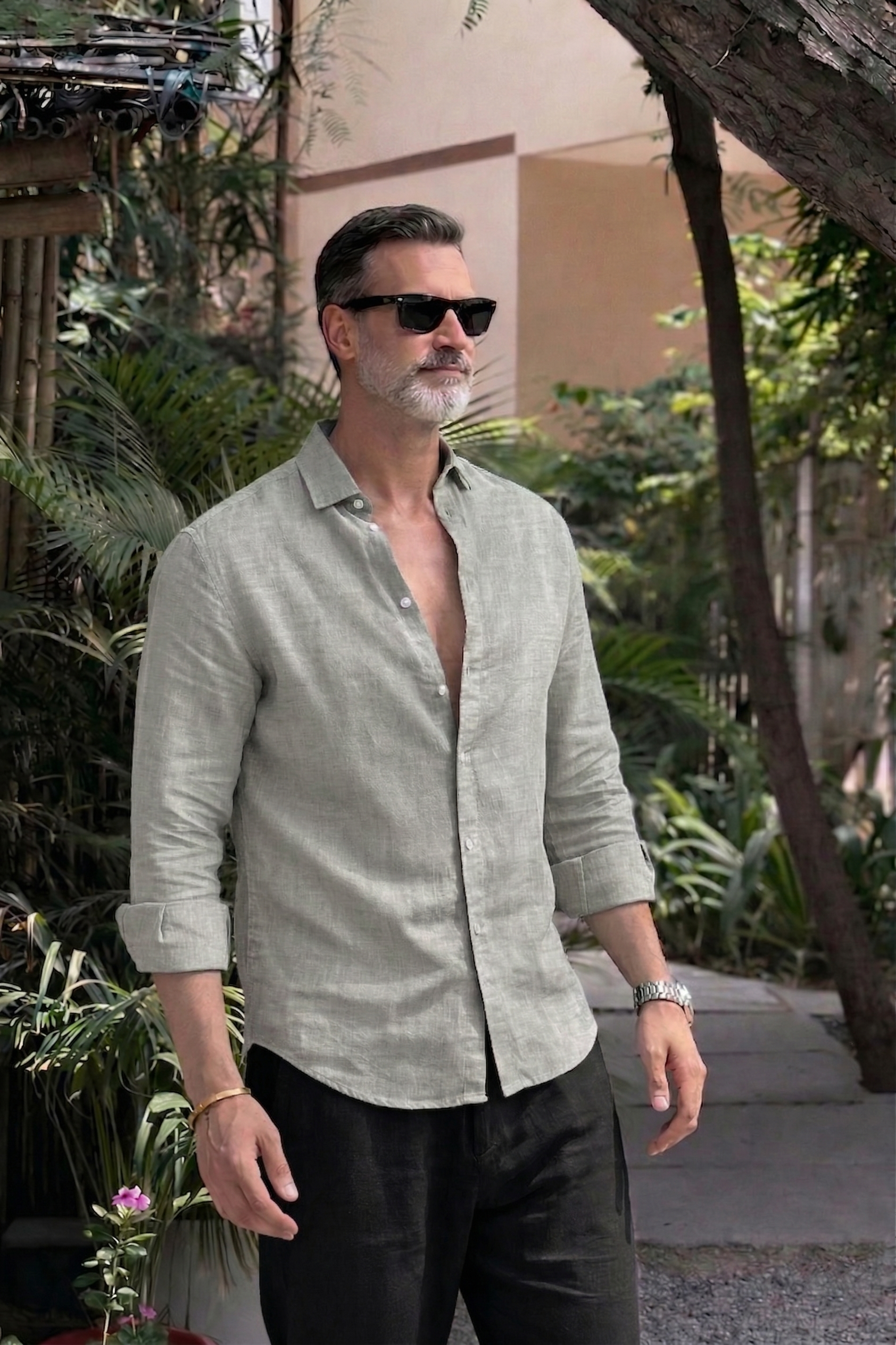 Full Sleeve Men's Pure Linen Light Grey Shirt | Summer Wear