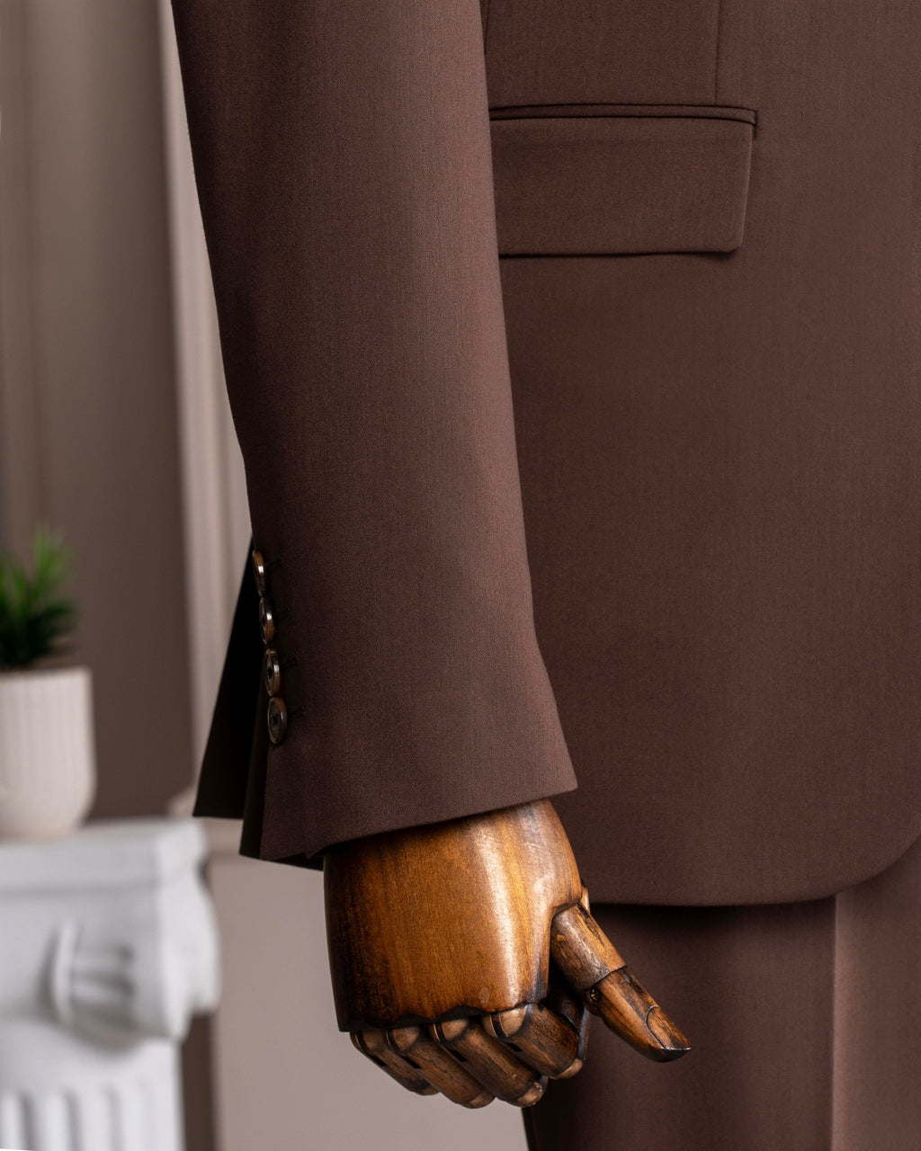 French Cuff Men's Brown Double Buttoned 3-Piece Suit
