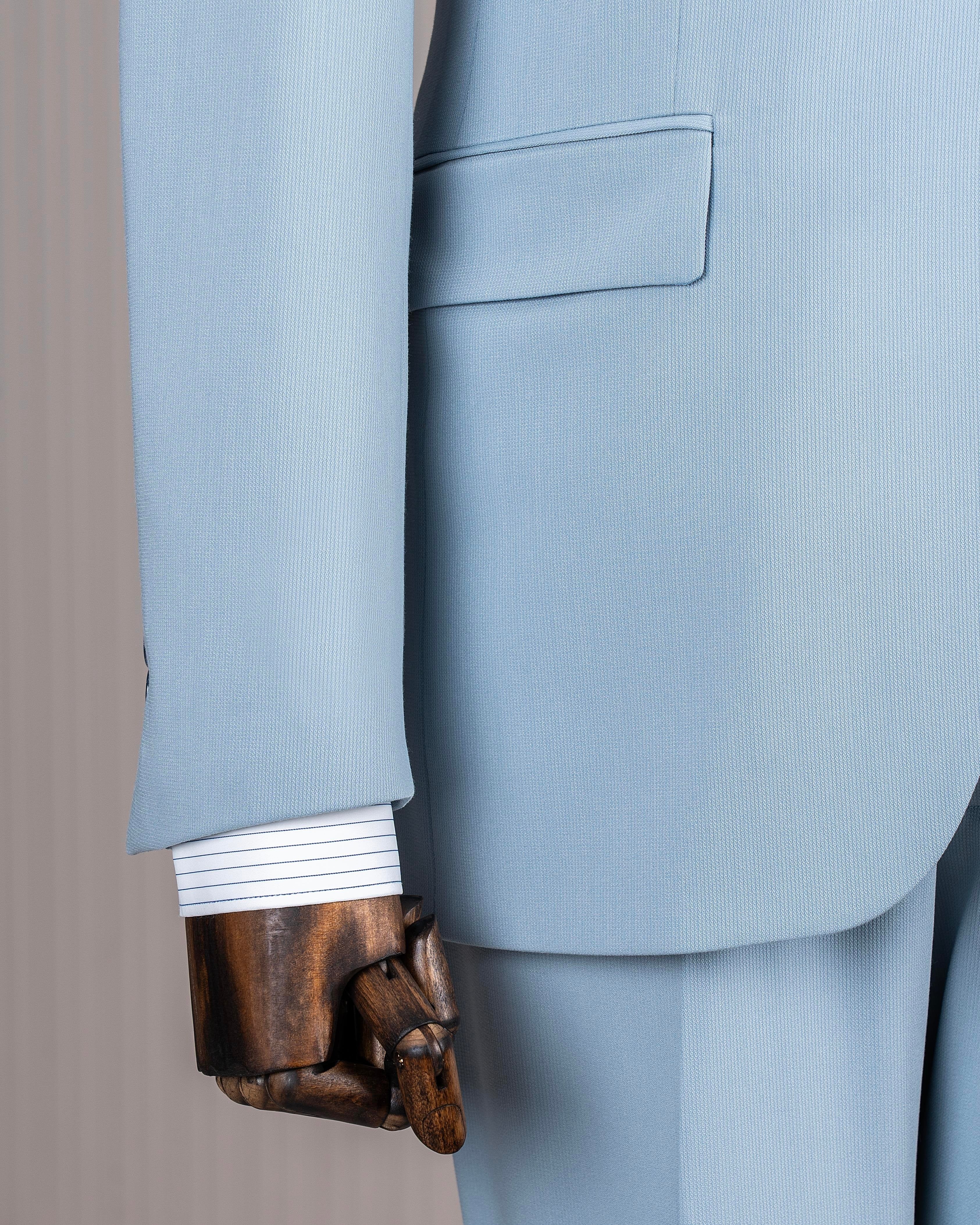 French Cuff Men's Sea Blue Single Buttoned 3-Piece Limited Edition Suit