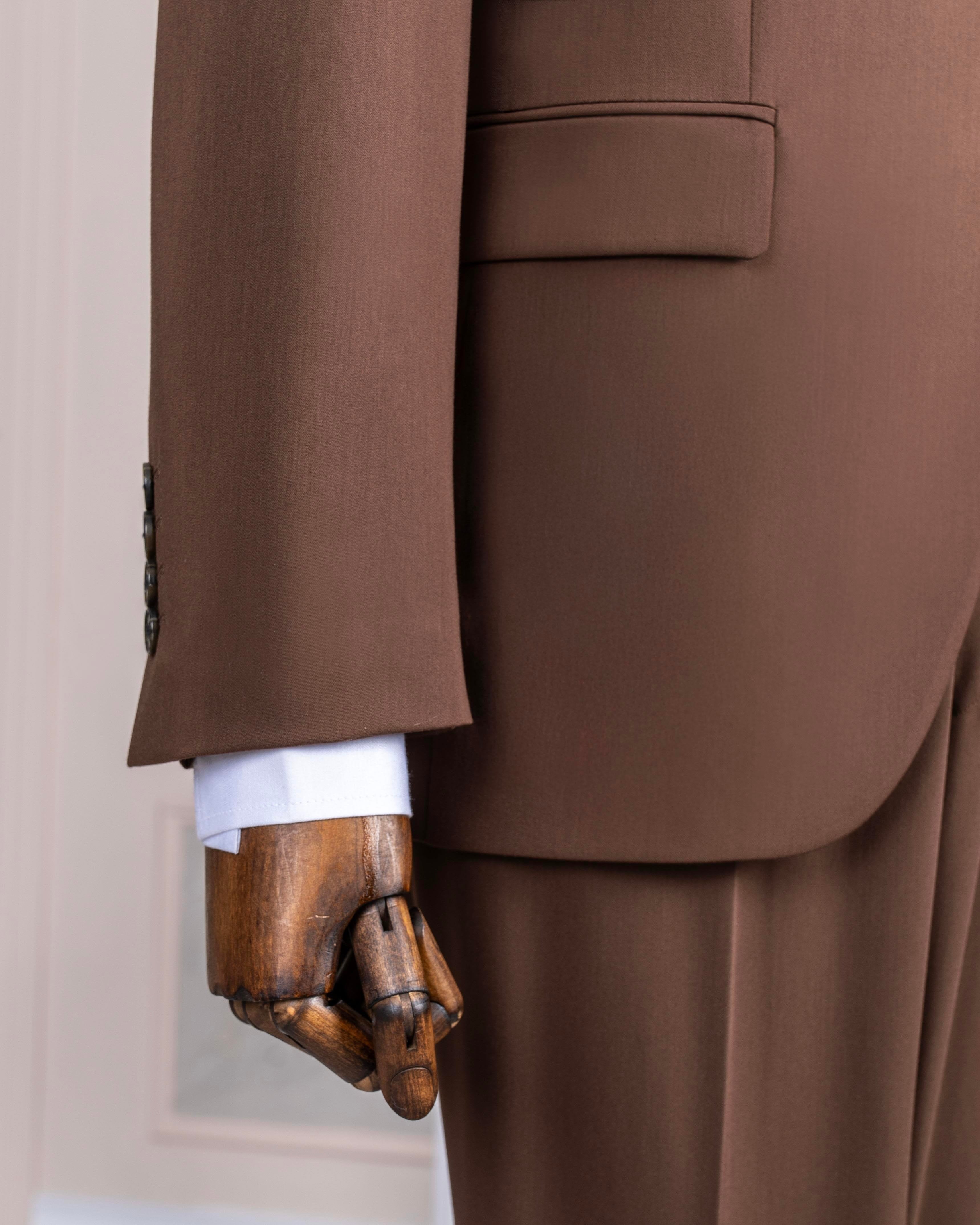 French Cuff Men's Light Brown Single Buttoned 3-Piece Suit