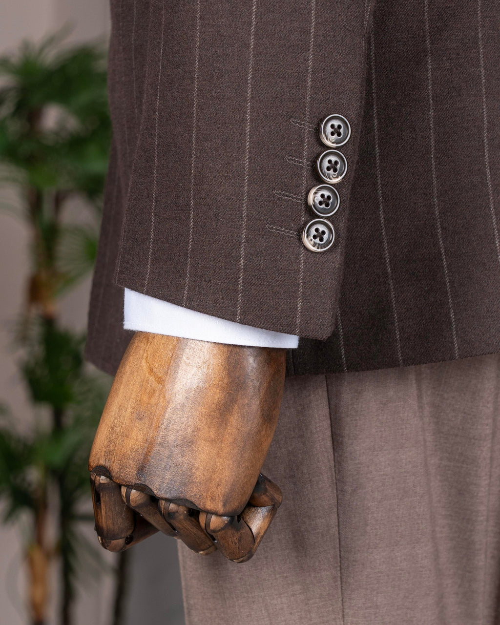French Cuff Men's Brown Striped Double Breasted Blazer