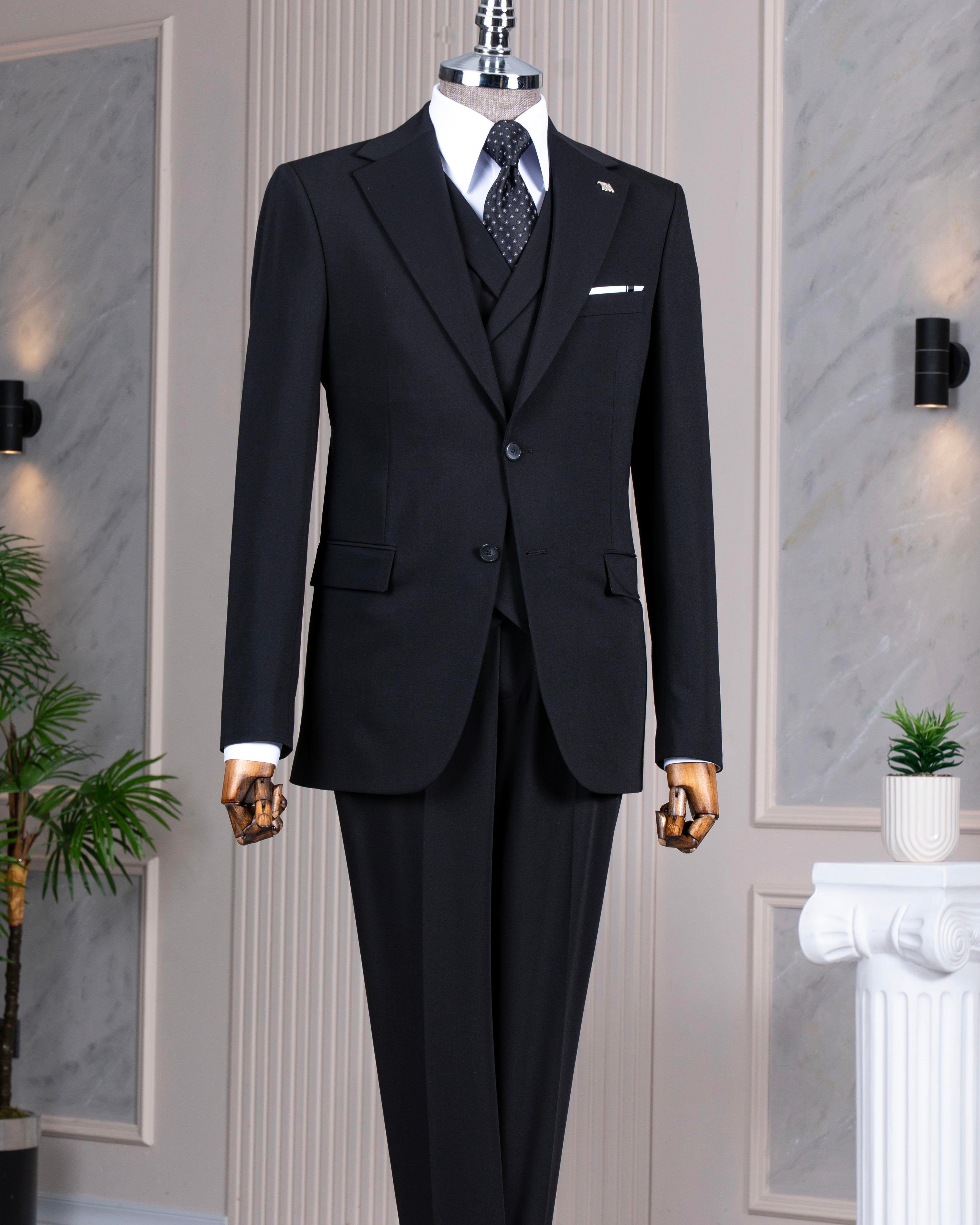 French Cuff Men's Navy Blue Double Buttoned 3-Piece Suit