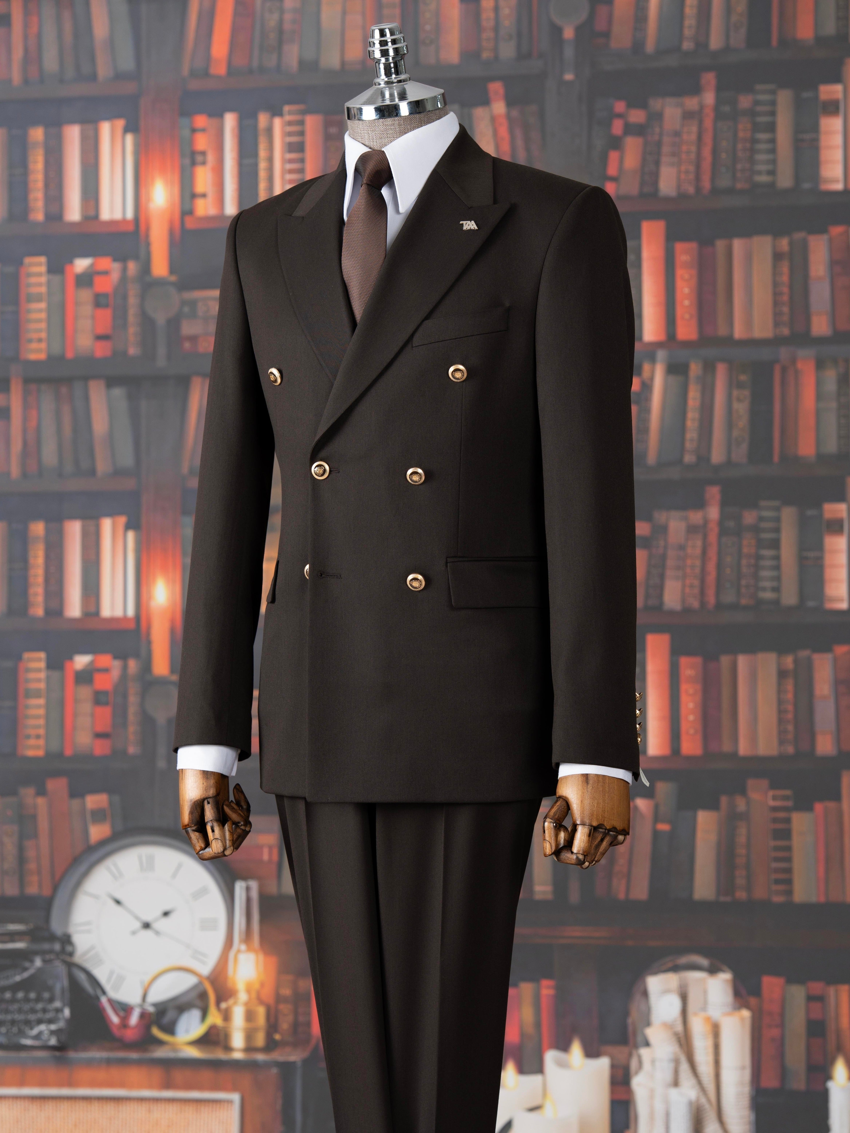 French Cuff Men's Black Double Breasted 2-Piece Suit