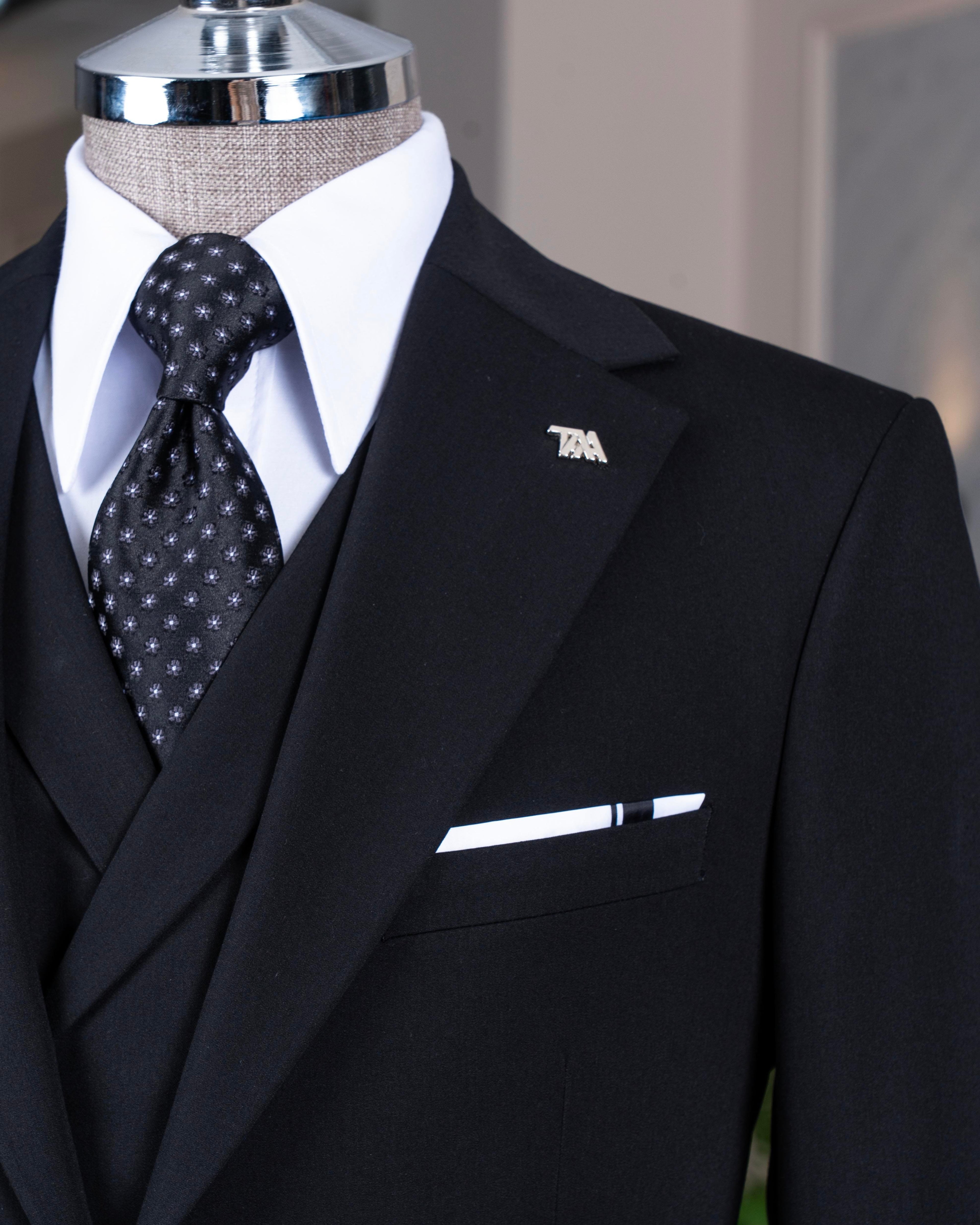 French Cuff Men's Navy Blue Double Buttoned 3-Piece Suit