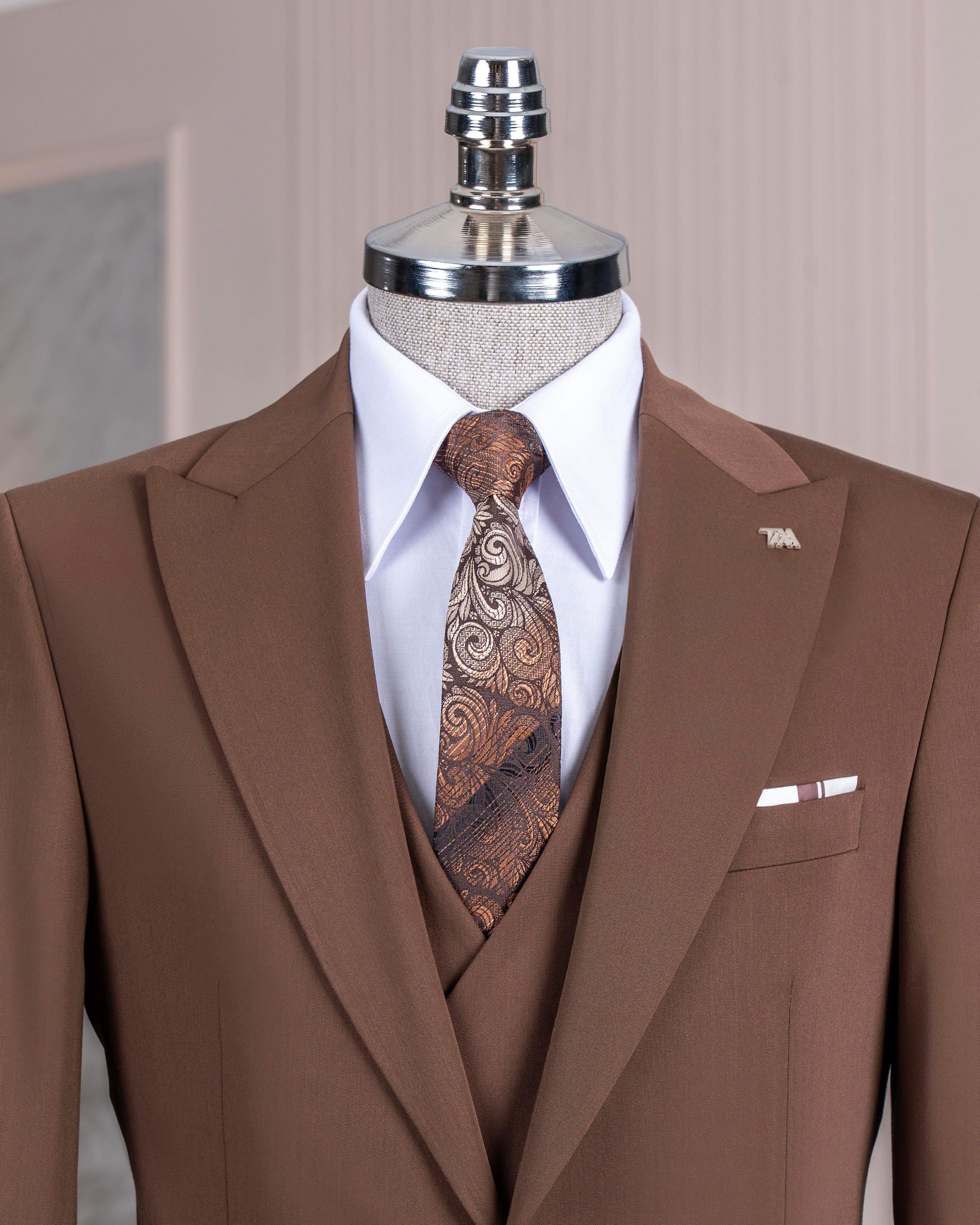 French Cuff Men's Light Brown Single Buttoned 3-Piece Suit