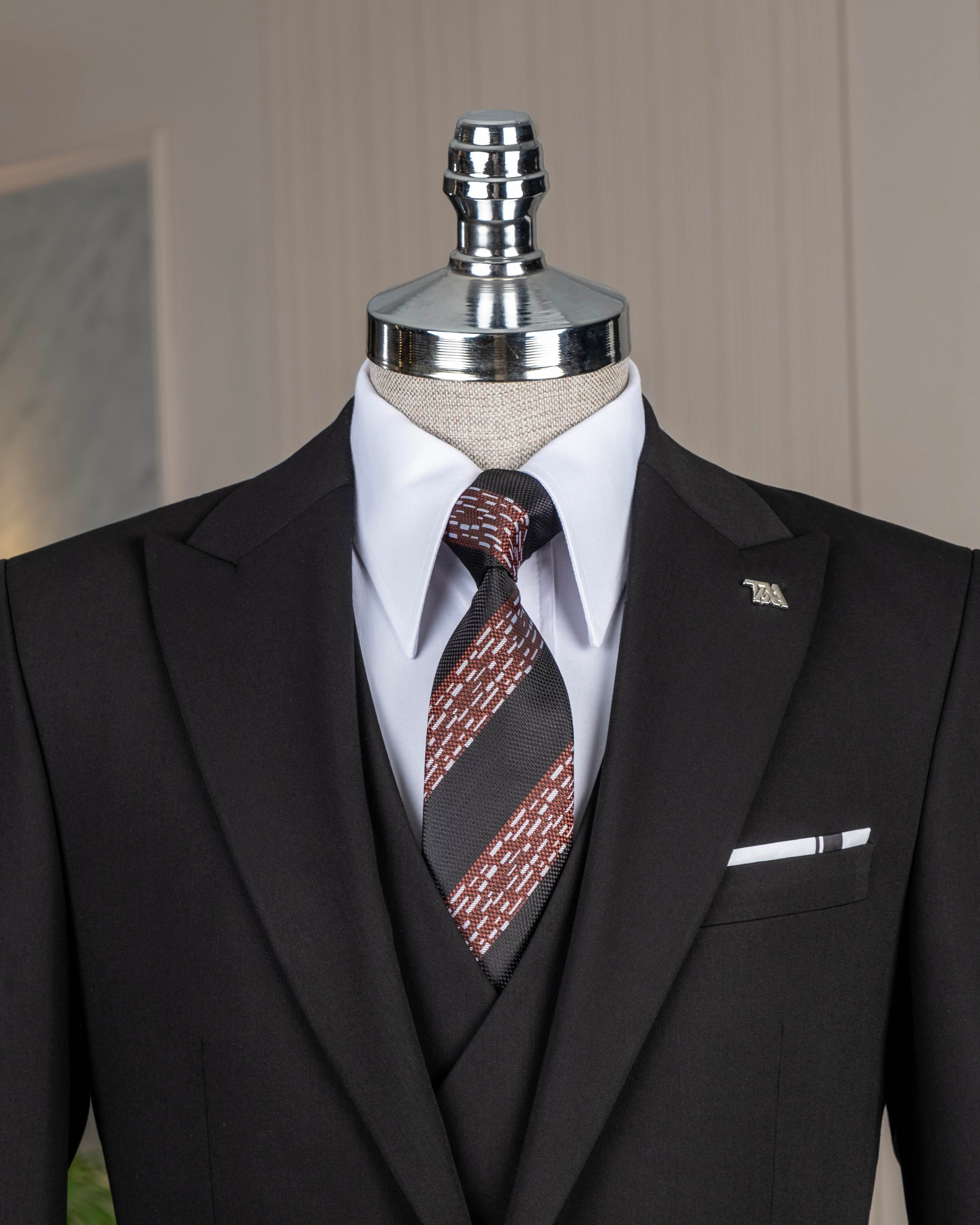 French Cuff Men's Black Single Buttoned 3-Piece Suit