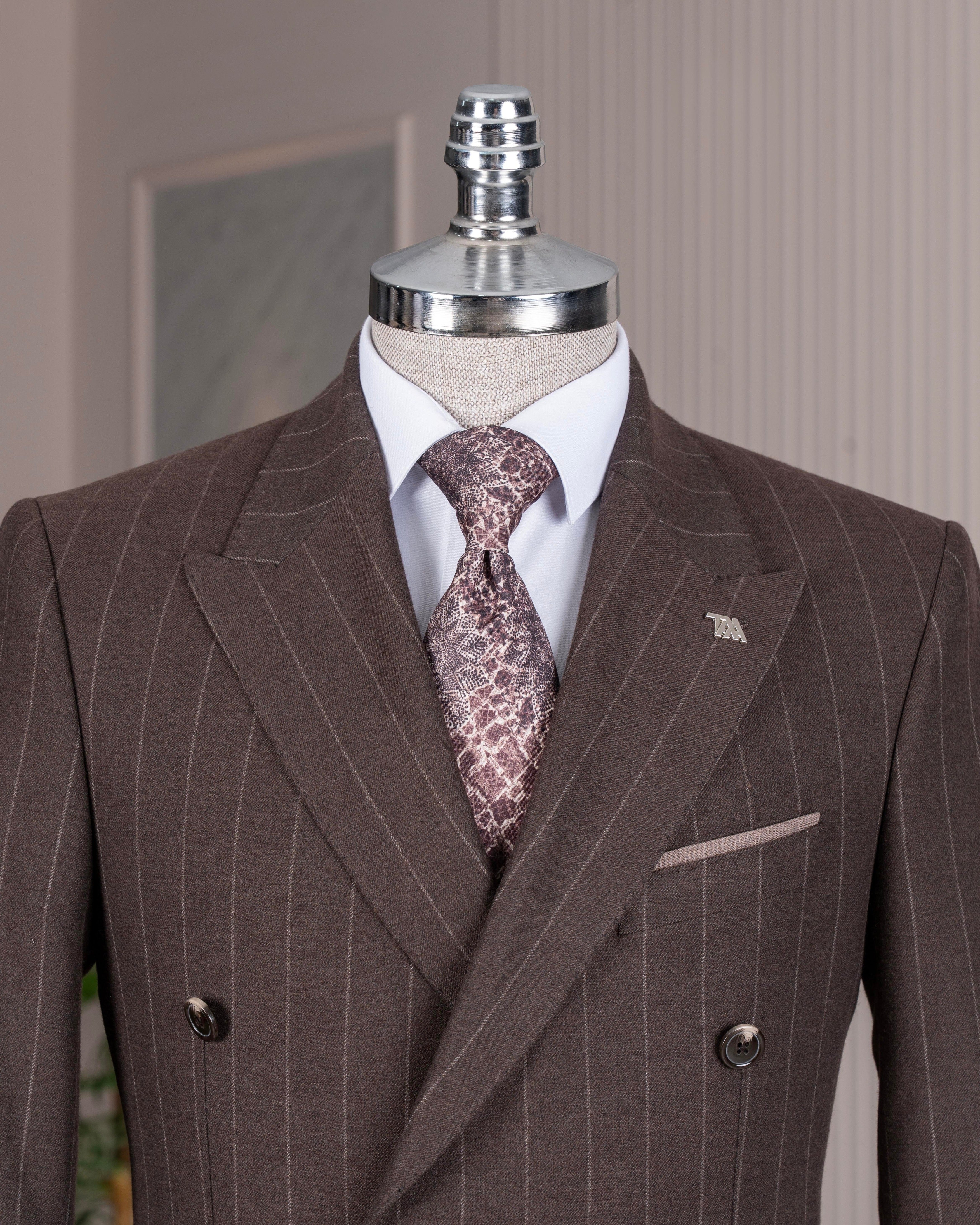 French Cuff Men's Brown Striped Double Breasted Blazer