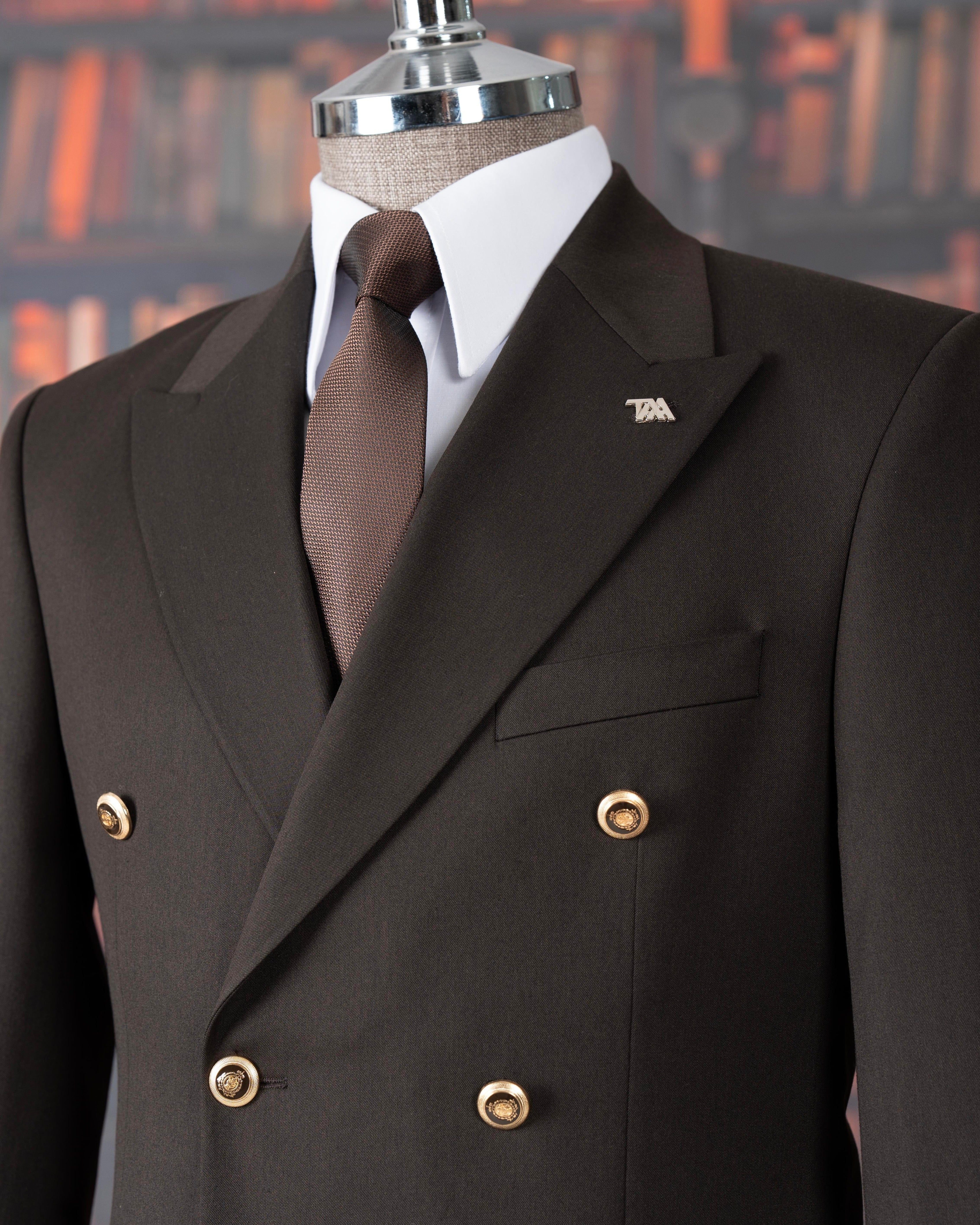 French Cuff Men's Black Double Breasted 2-Piece Suit