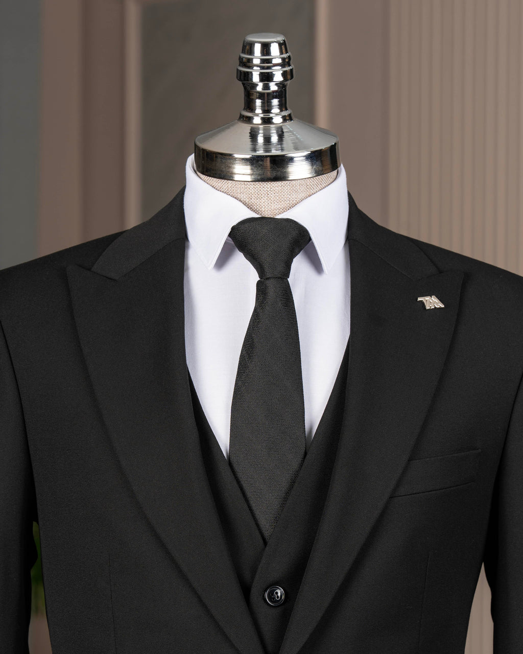 French Cuff Men's Black Double Buttoned 3-Piece Suit
