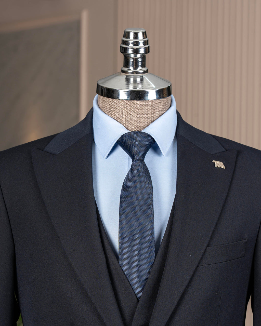 French Cuff Men’s Blue Double Buttoned 3-Piece Suit