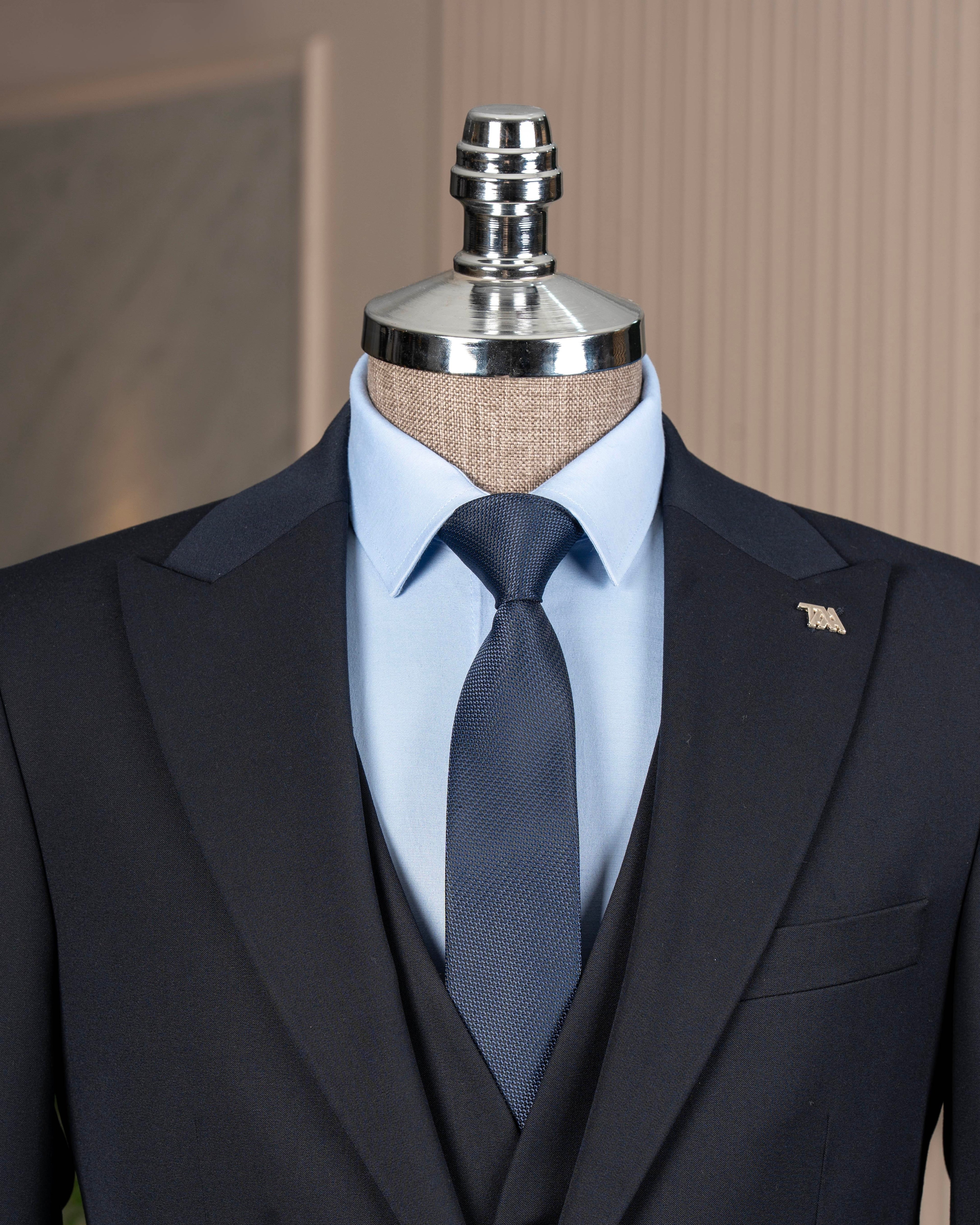 French Cuff Men’s Blue Double Buttoned 3-Piece Suit