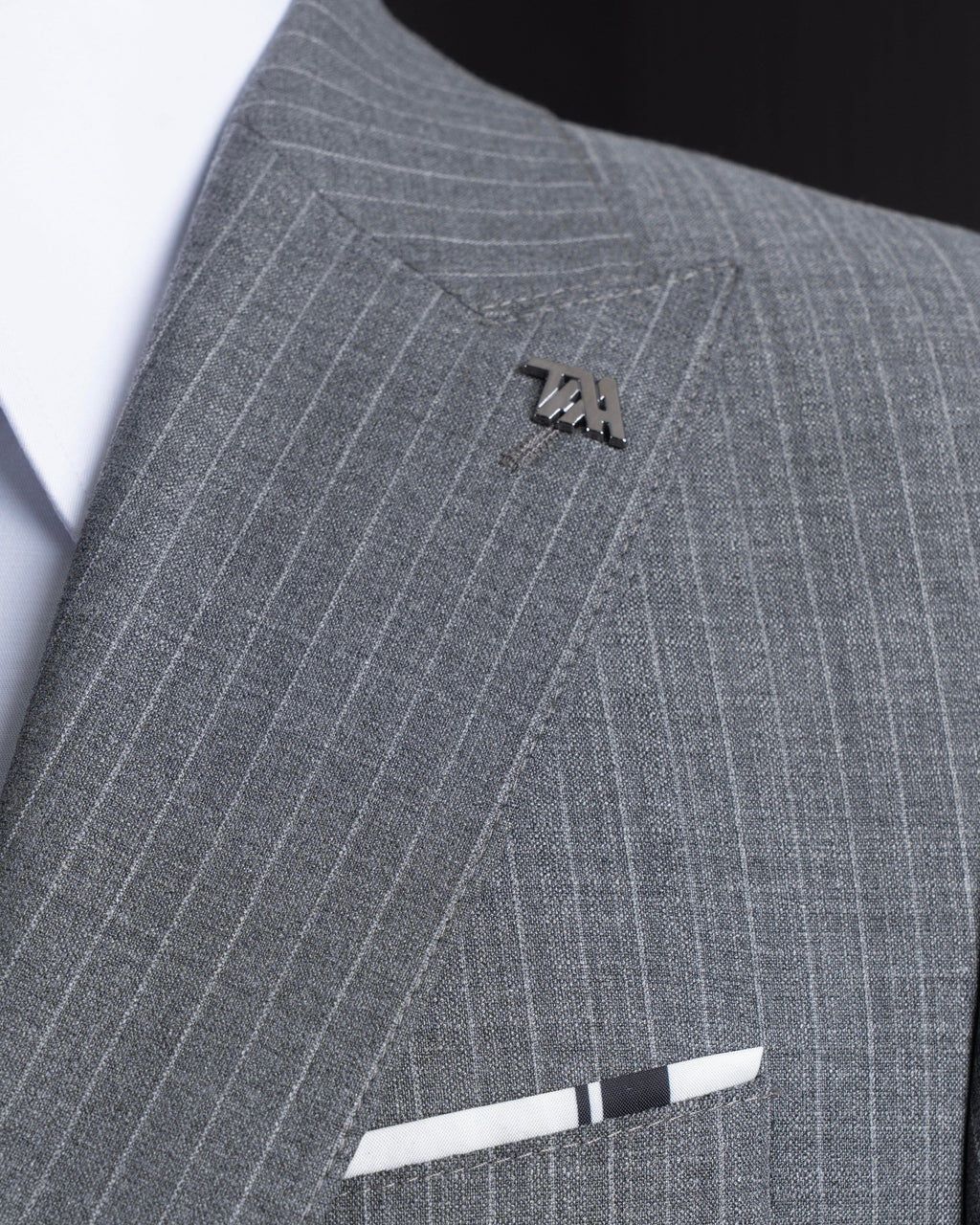 French Cuff Men's Grey Striped Double Buttoned 3-Piece Suit