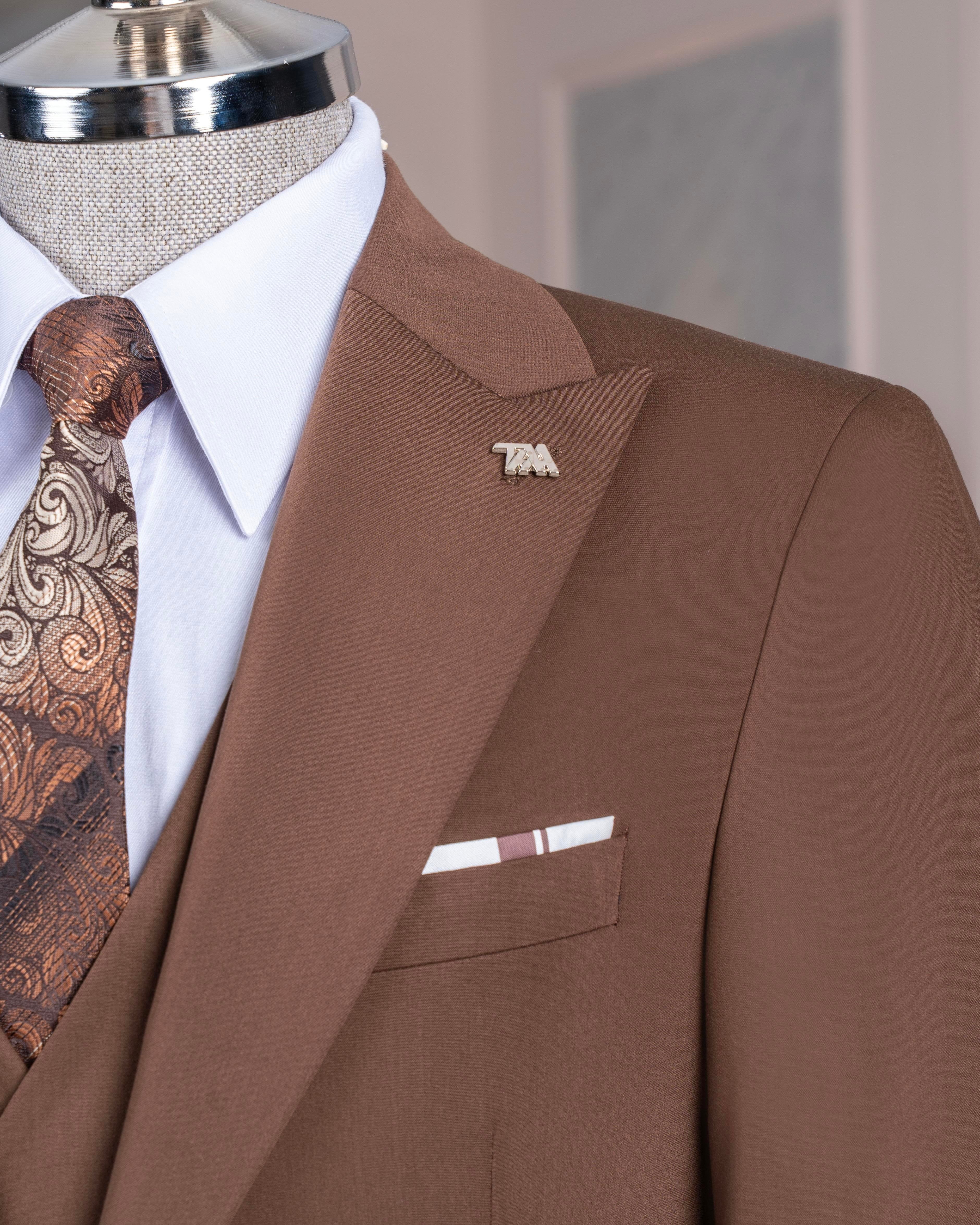 French Cuff Men's Light Brown Single Buttoned 3-Piece Suit