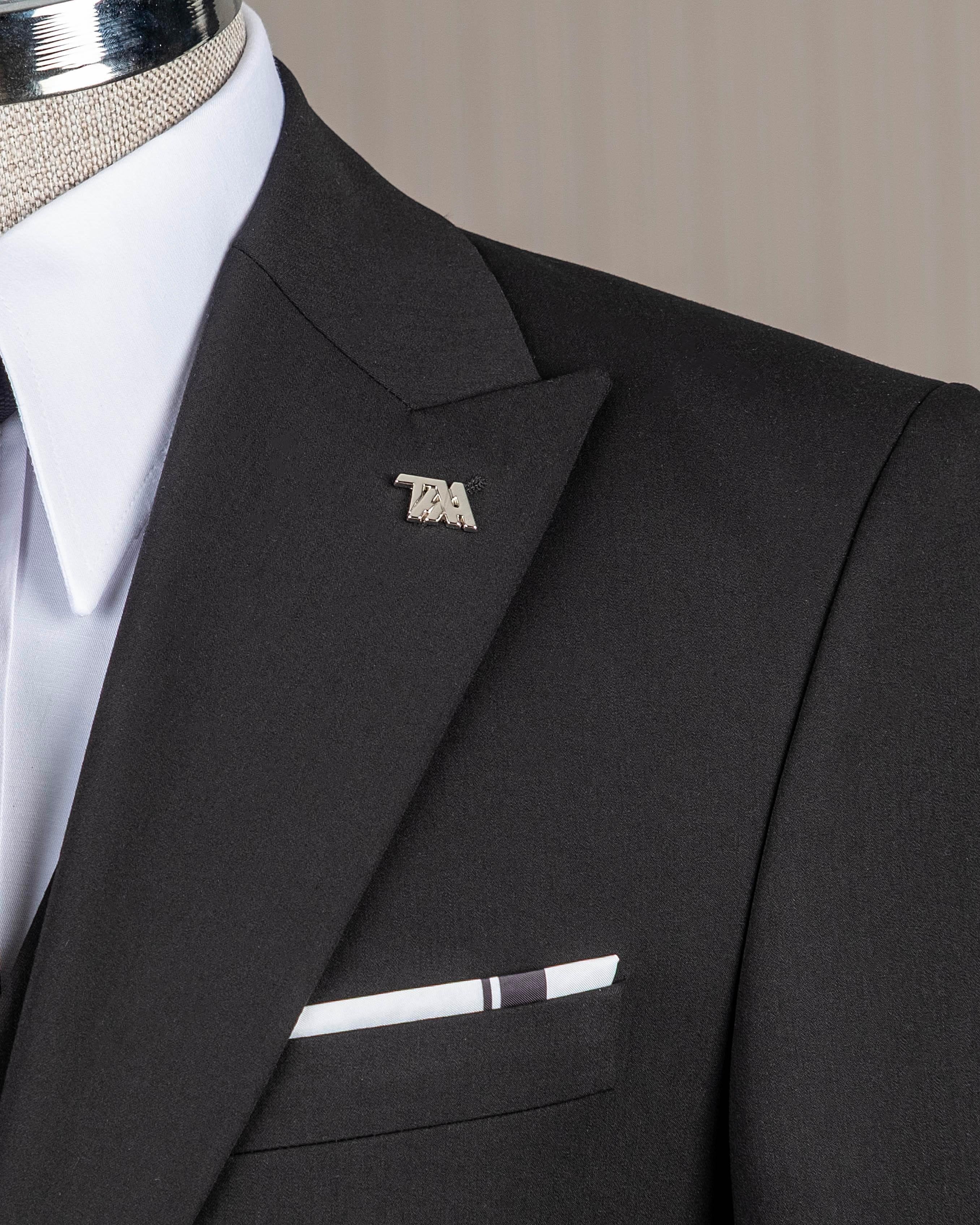 French Cuff Men's Black Single Buttoned 3-Piece Suit