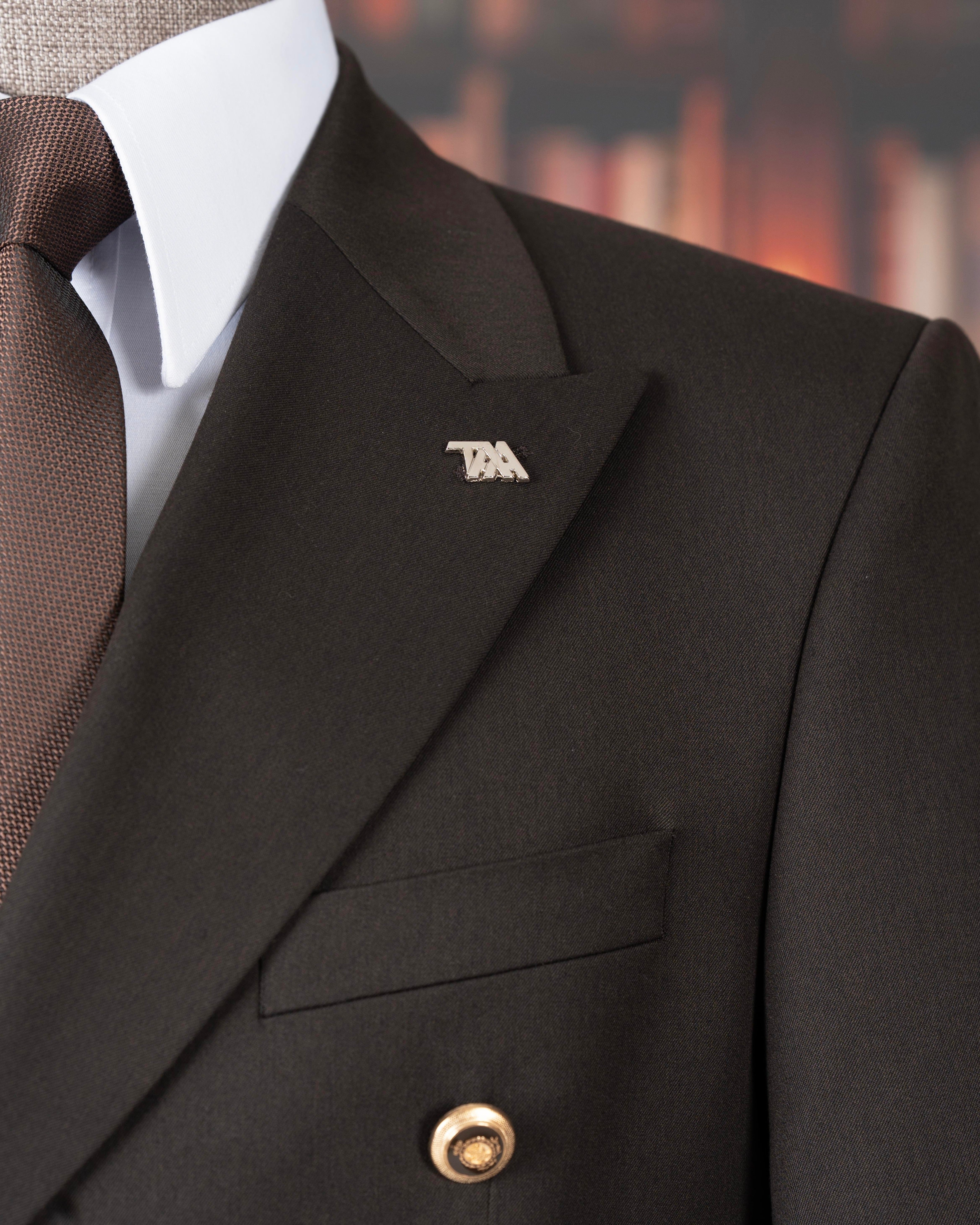 French Cuff Men's Black Double Breasted 2-Piece Suit