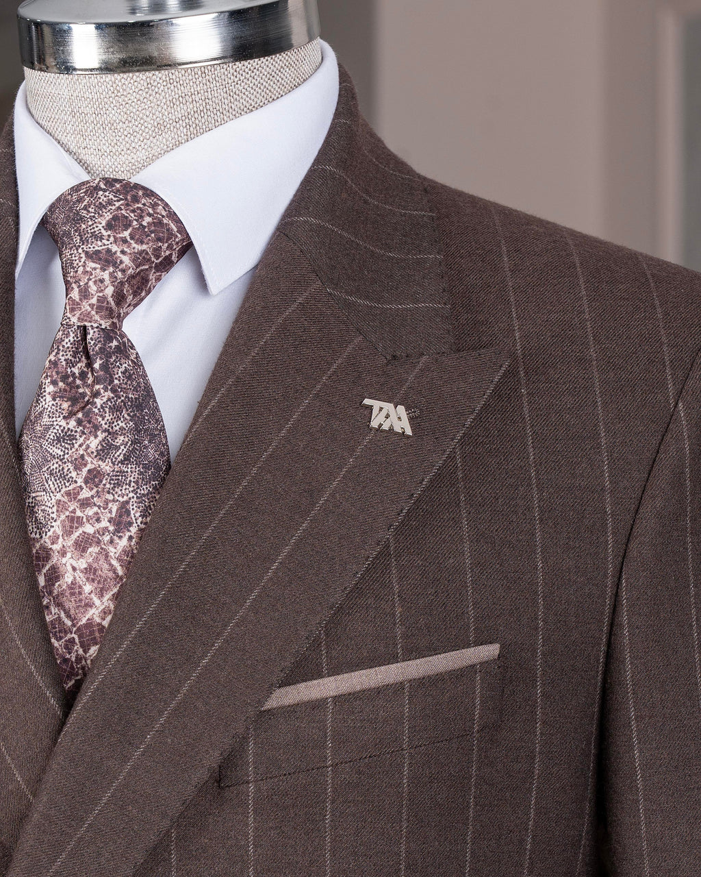 French Cuff Men's Brown Striped Double Breasted Blazer