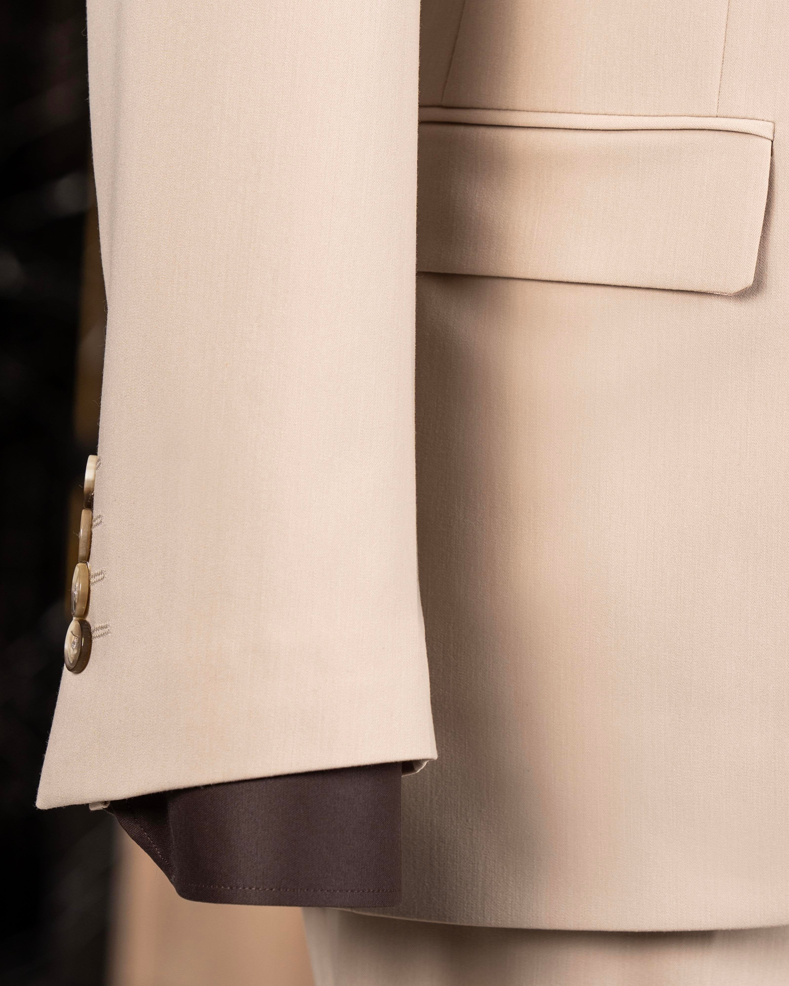 French Cuff Men's Beige Single Buttoned 3-Piece Suit