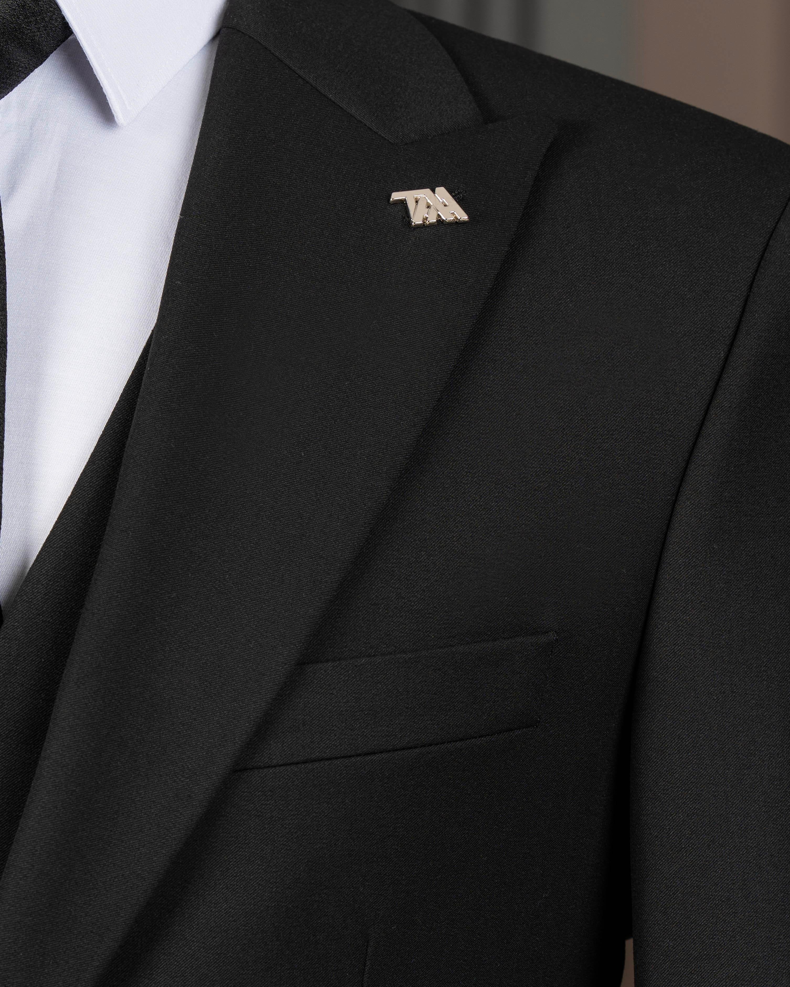 French Cuff Men's Black Double Buttoned 3-Piece Suit