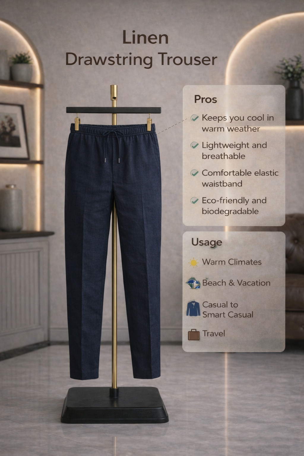 Full Sleeve Linen Pair For Men | Brown Linen Shirt with navy Linen Pant