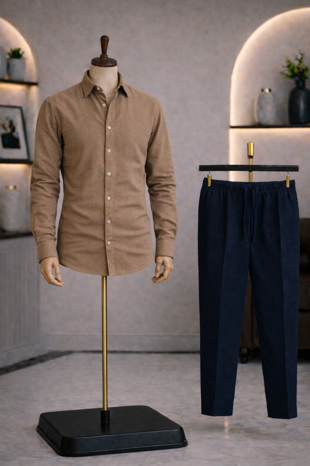Full Sleeve Linen Pair For Men | Brown Linen Shirt with navy Linen Pant